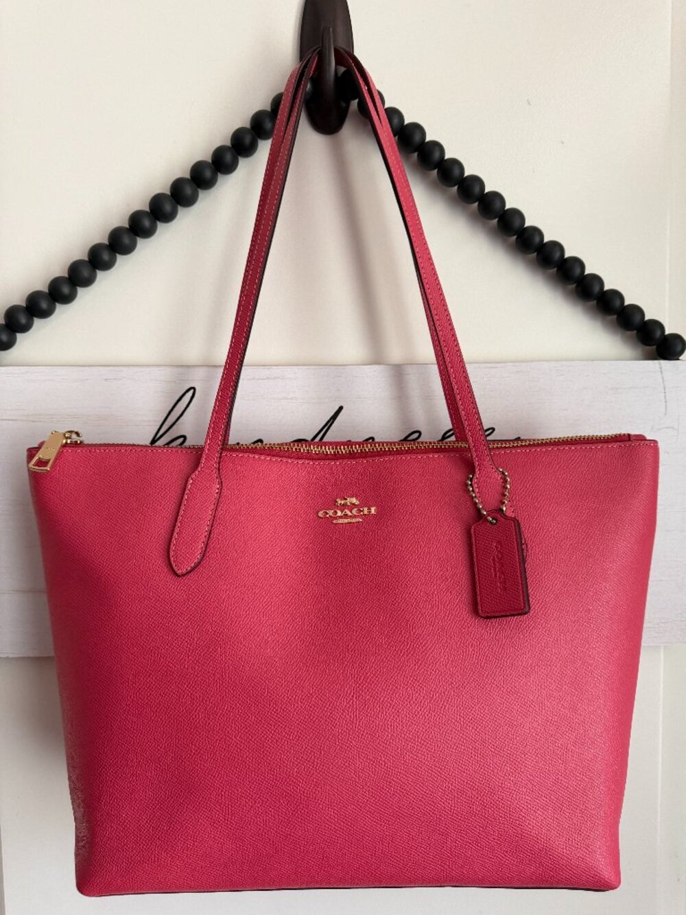 COACH Zip City Tote Bag Leather 4454 Watermelon Pink Gold Shoulder Purse NEW
